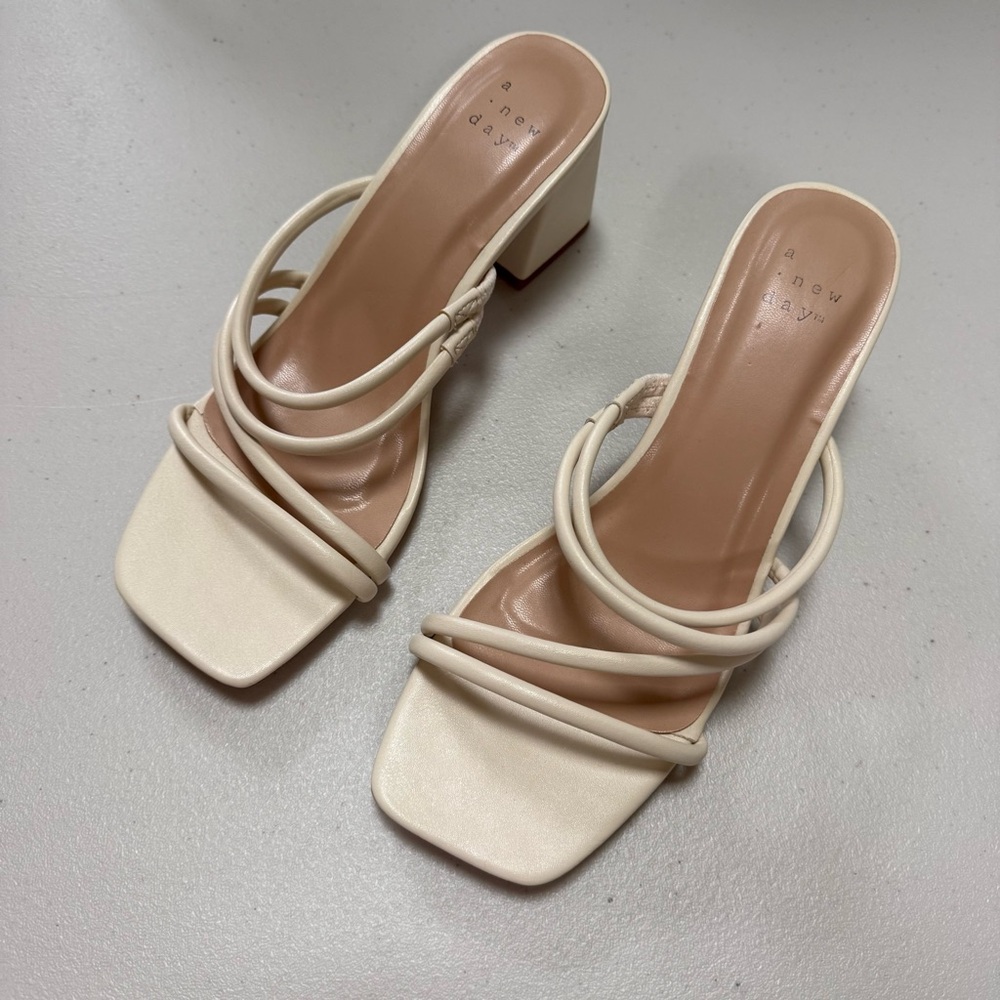 Strap Mule Sandals | Block heel | Memory Foam Insole | Cream Off White |  6.5